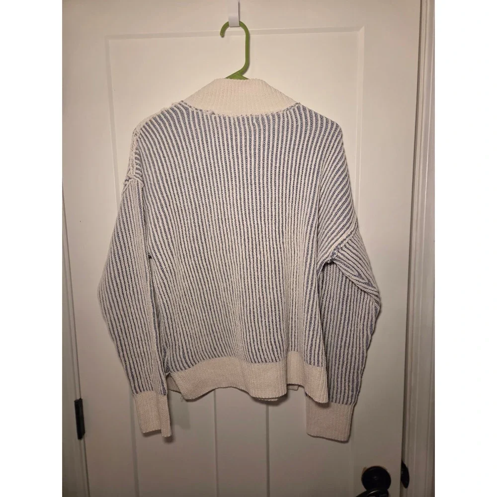 Ultra‎ Flirt Womens Blue Cream Striped Quarter Zip Ribbed Knit Sweater Large